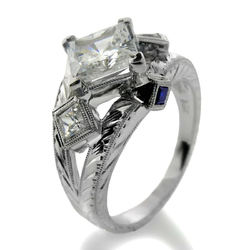 Men's Opal Engagement Rings in 10K Gold with a Milgrain - Trimmed Band1.5 Carat Princess Cubic Zirconia Kite Positioned Center Hand Engraved Shank 14k W Gold Men's Opal Engagement Rings in 10K Gold with a Milgrain - Trimmed Band1.5 Carat Princess Cubic Zirconia Kite Positioned Center Hand Engraved Shank 14k W Gold