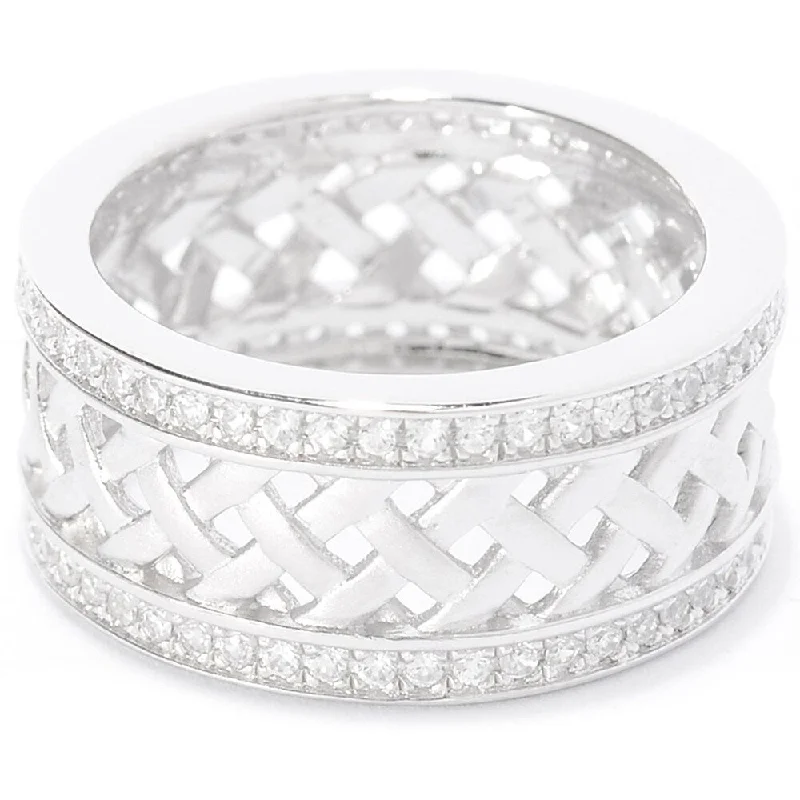 Turquoise Gemstone Rings in 925 Silver with a Southwestern - Inspired Design for a Rustic CharmSterling Silver 1.02ct Round White Zircon Woven Band Ring Turquoise Gemstone Rings in 925 Silver with a Southwestern - Inspired Design for a Rustic CharmSterling Silver 1.02ct Round White Zircon Woven Band Ring