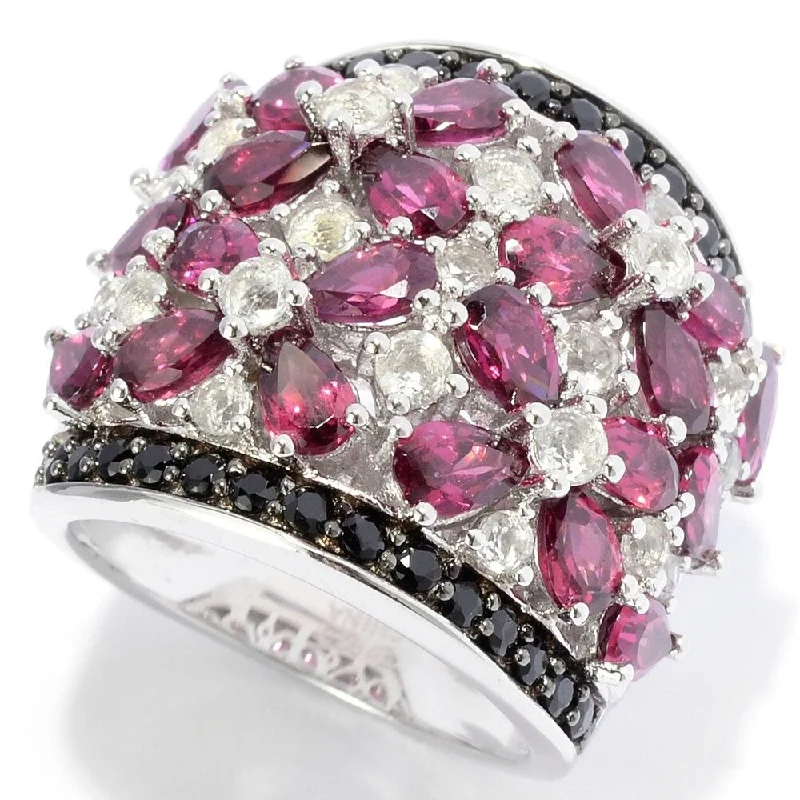 Tourmaline Gemstone Rings in 18K Two - Tone Gold with a Floral - Shaped Setting for a Feminine TouchSterling Silver Exotic Rhodolite, White Topaz & Black Spinel Ring Tourmaline Gemstone Rings in 18K Two - Tone Gold with a Floral - Shaped Setting for a Feminine TouchSterling Silver Exotic Rhodolite, White Topaz & Black Spinel Ring