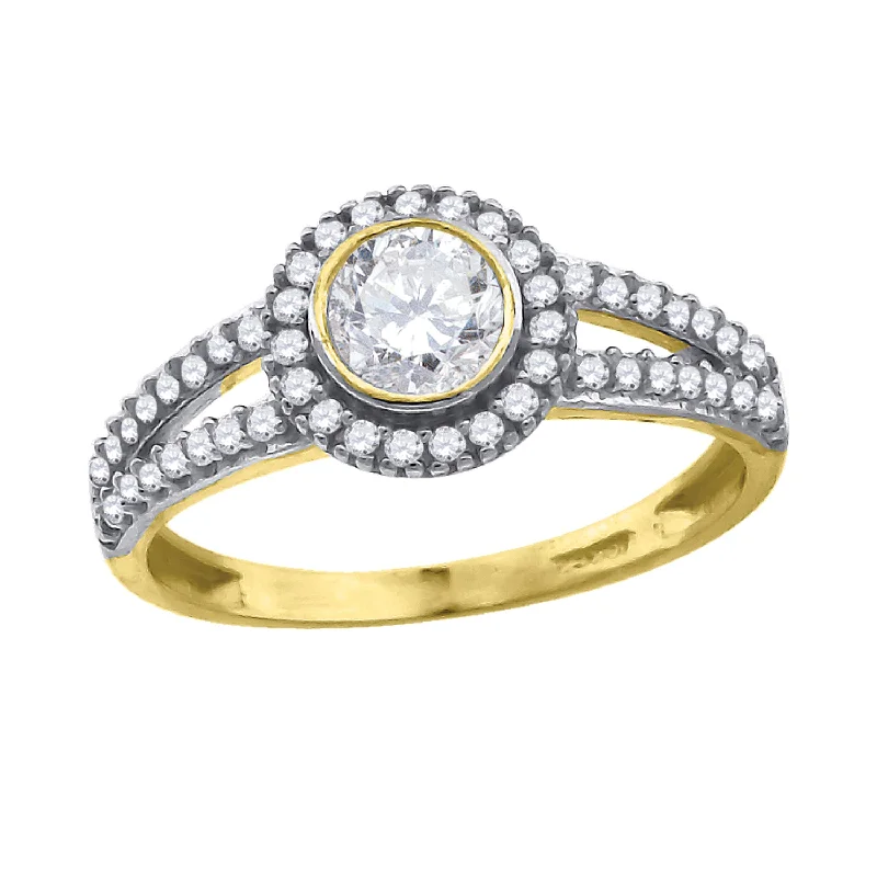 Men's Aquamarine Engagement Rings in 9K Gold with a Bezel - Set StoneKeene Jewelers 10kt Two-tone Gold Womens Cubic Zirconia Round Halo Engagement Ring Men's Aquamarine Engagement Rings in 9K Gold with a Bezel - Set StoneKeene Jewelers 10kt Two-tone Gold Womens Cubic Zirconia Round Halo Engagement Ring