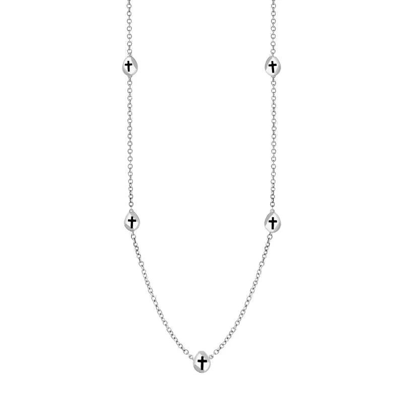 delicate chain necklaces charm9ct White Gold Whitby Jet Cross Link Disc Chain Necklace delicate chain necklaces charm9ct White Gold Whitby Jet Cross Link Disc Chain Necklace