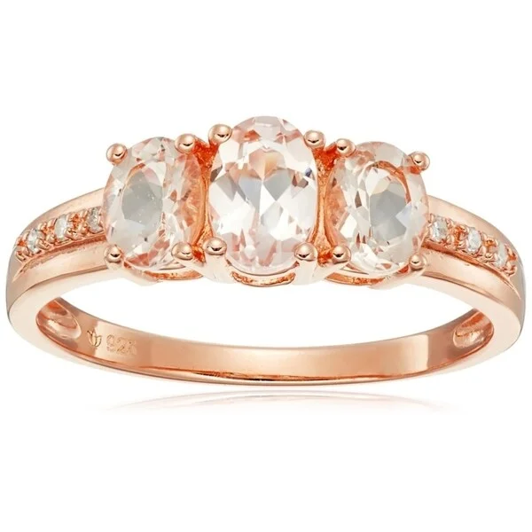 Amethyst Gemstone Rings in Sterling Silver with a Halo of Cubic Zirconia for a Budget - Friendly LuxuryRose Gold-plated Silver Morganite, Diamond 3-Stone Oval Ring, Size 7 - Pink Amethyst Gemstone Rings in Sterling Silver with a Halo of Cubic Zirconia for a Budget - Friendly LuxuryRose Gold-plated Silver Morganite, Diamond 3-Stone Oval Ring, Size 7 - Pink