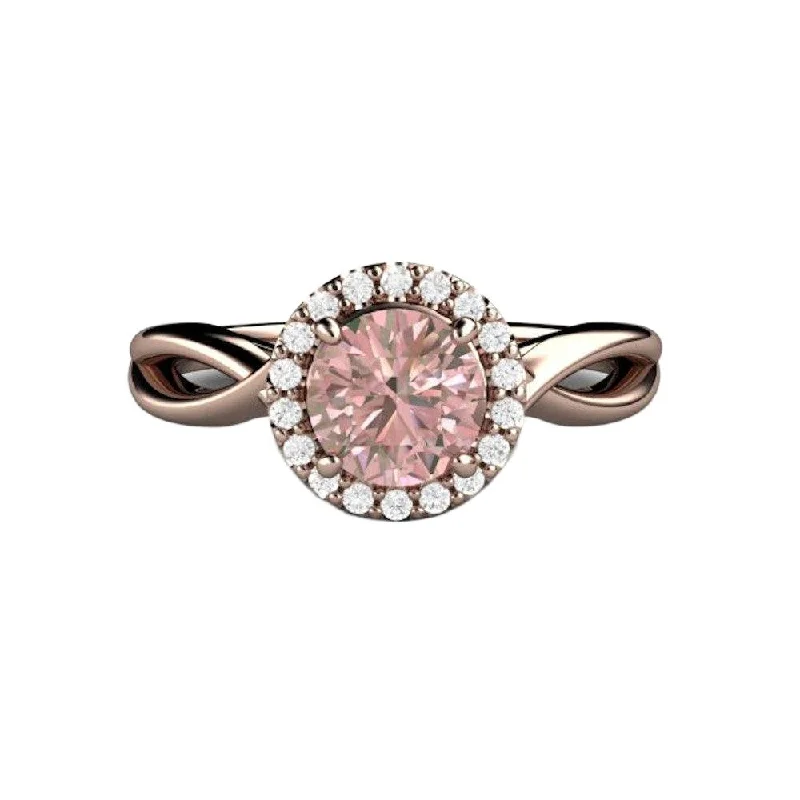Men's Topaz Engagement Rings in 10K Gold with a Channel - Set Diamond BandLight Pink Sapphire Engagement Ring Diamond Halo Infinity Design Men's Topaz Engagement Rings in 10K Gold with a Channel - Set Diamond BandLight Pink Sapphire Engagement Ring Diamond Halo Infinity Design