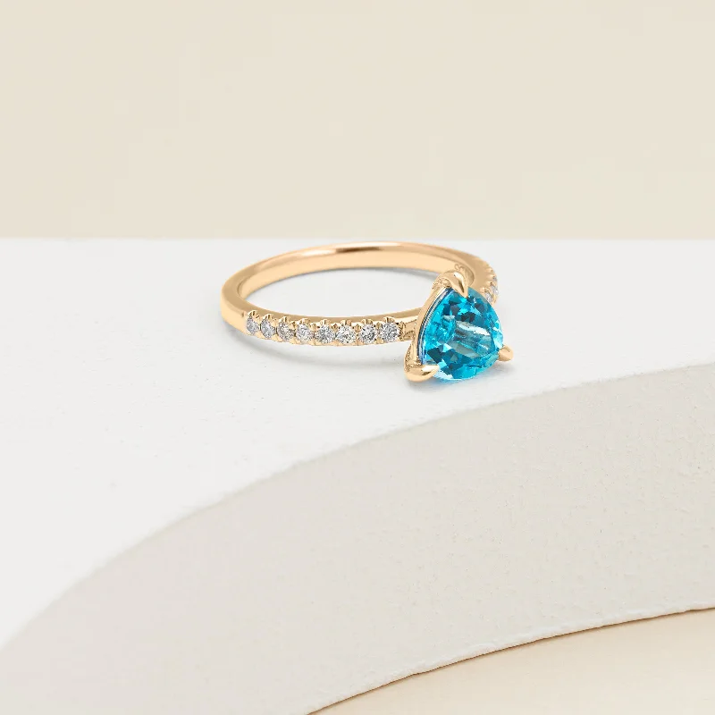 9K Yellow Gold Trilliant Created Paraiba Diamond Ring 0.20tdw