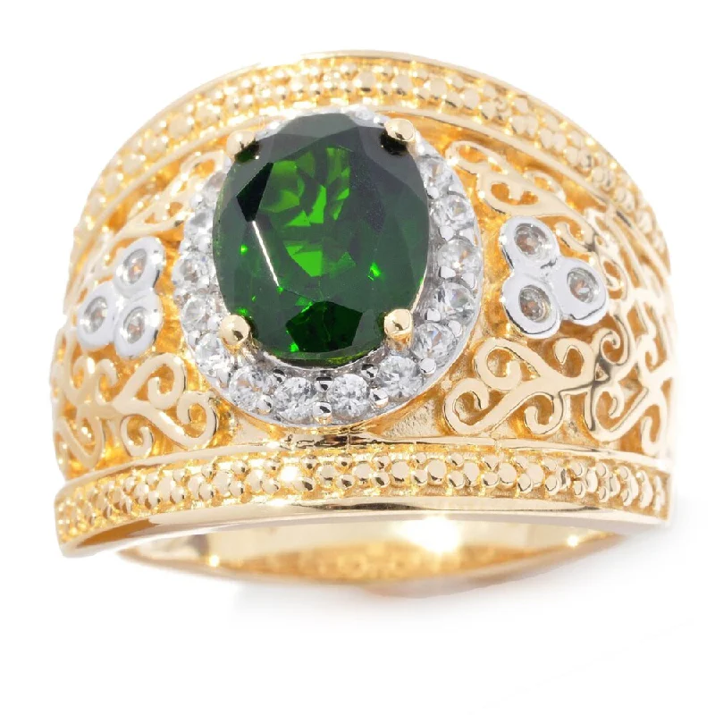Agate Gemstone Rings in Sterling Silver with a Mosaic - Inspired Inlay for a Bohemian StyleYellow Vermeil Over Sterling Silver Chrome Diopside/ White Zircon Wide Band Ring Agate Gemstone Rings in Sterling Silver with a Mosaic - Inspired Inlay for a Bohemian StyleYellow Vermeil Over Sterling Silver Chrome Diopside/ White Zircon Wide Band Ring