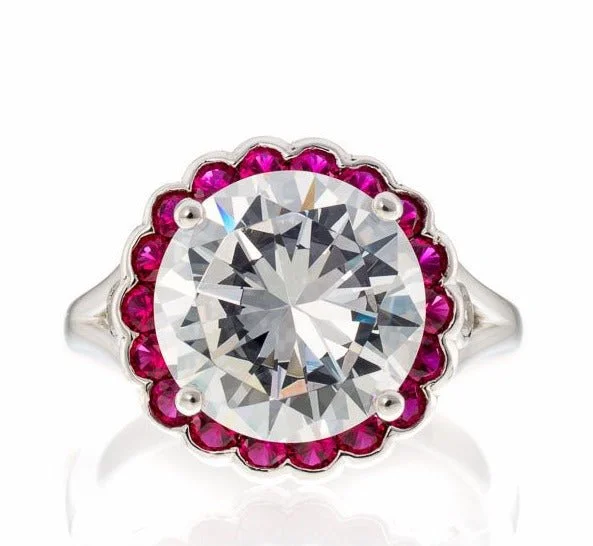 Men's Emerald Engagement Rings with 14K Yellow Gold and Vintage - Style Filigree5 Carat Round and Ruby Accent Cubic Zirconia Halo Engagement Ring In White Gold Plated Sterling Silver Men's Emerald Engagement Rings with 14K Yellow Gold and Vintage - Style Filigree5 Carat Round and Ruby Accent Cubic Zirconia Halo Engagement Ring In White Gold Plated Sterling Silver