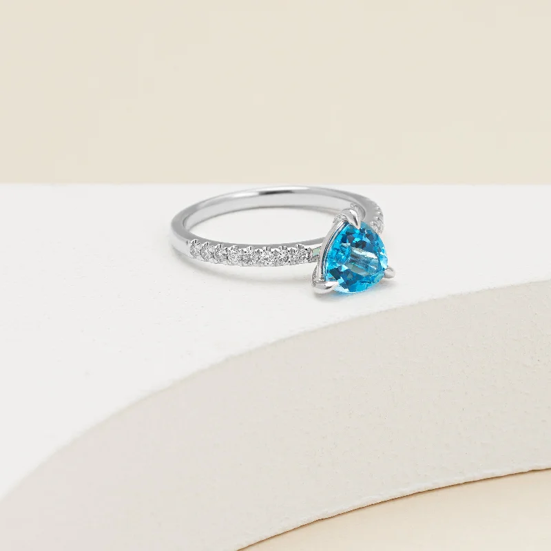 9K White Gold Trilliant Topaz Diamond Ring 0.20tdw