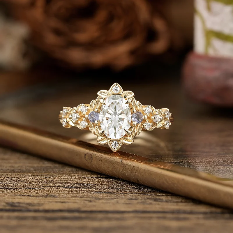 Men's Diamond Engagement Rings with Platinum Band and Halo Setting for a Luxury ProposalFloral-Inspired Moissanite and Sapphire Ring - Isolde Men's Diamond Engagement Rings with Platinum Band and Halo Setting for a Luxury ProposalFloral-Inspired Moissanite and Sapphire Ring - Isolde
