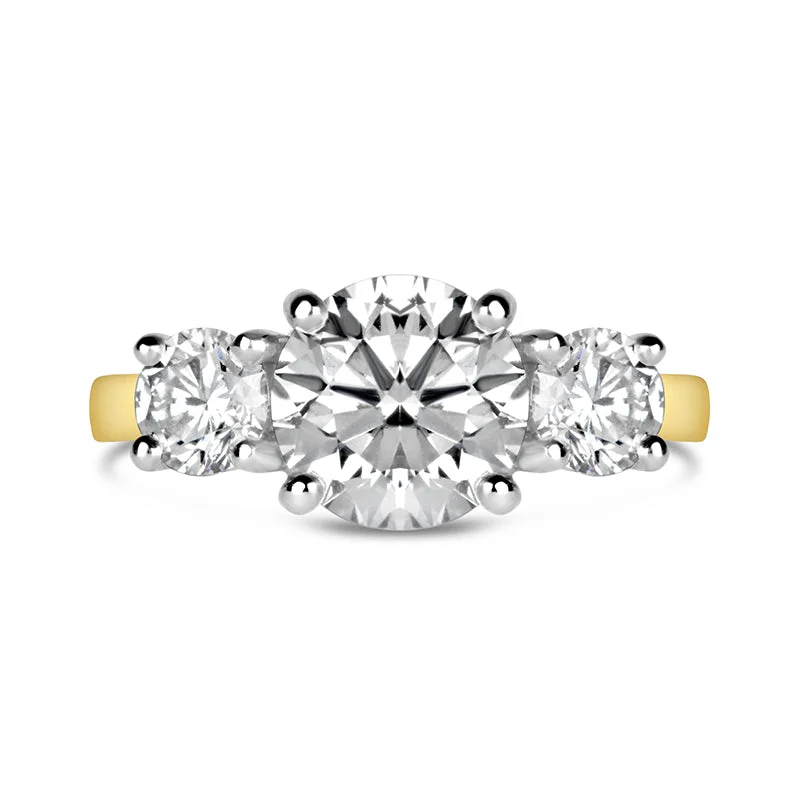3 Stone Round Brilliant Solitaire Engagement Ring 3ct