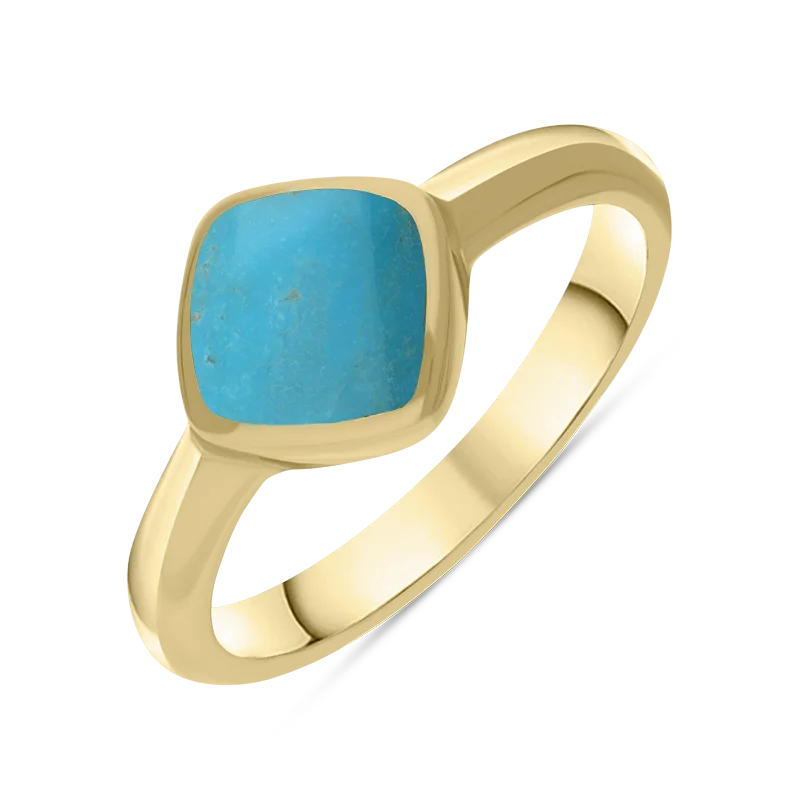 Rose Gold - Plated Engagement and Wedding Band Sets with a Halo of Cubic Zirconia for a Glamorous and Affordable Look9ct Yellow Gold Turquoise Cushion Ring