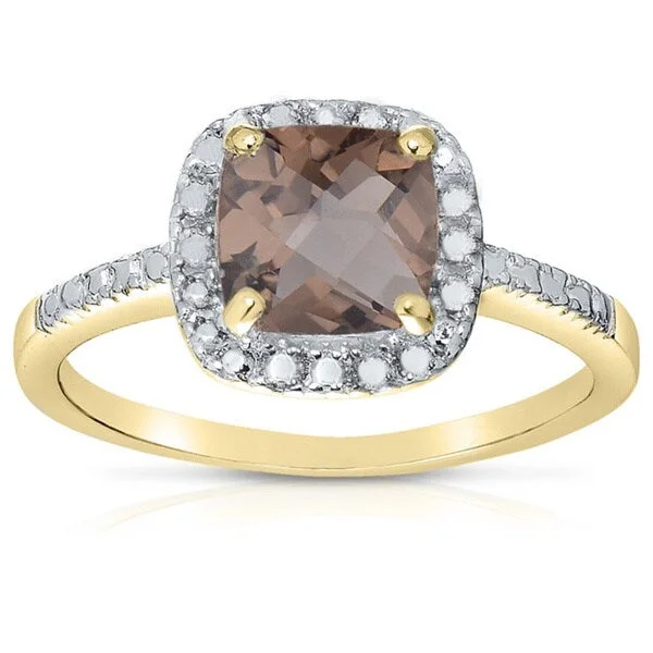 Malachite Gemstone Rings in 14K Gold with a Carved Stone for a Unique and Artistic AppealDolce Giavonna 14k Gold Overlay Cushion-cut Smokey Quartz Cocktail Ring