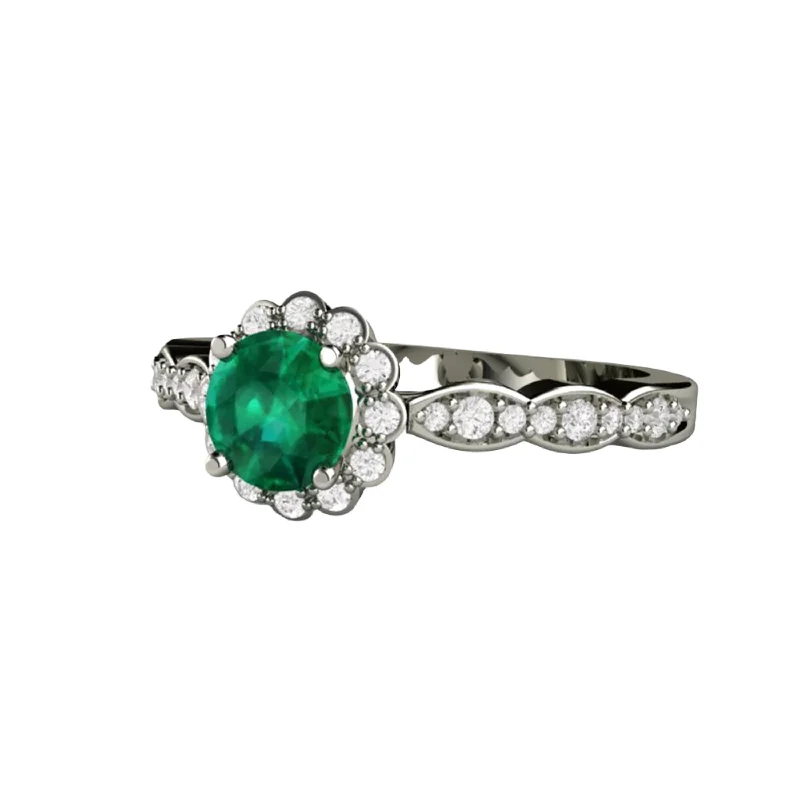 Men's Tourmaline Engagement Rings in 18K Two - Tone Gold with a Floral - Inspired SettingVintage Inspired Emerald Engagement Ring Diamond Halo and Dainty Scalloped Band Men's Tourmaline Engagement Rings in 18K Two - Tone Gold with a Floral - Inspired SettingVintage Inspired Emerald Engagement Ring Diamond Halo and Dainty Scalloped Band