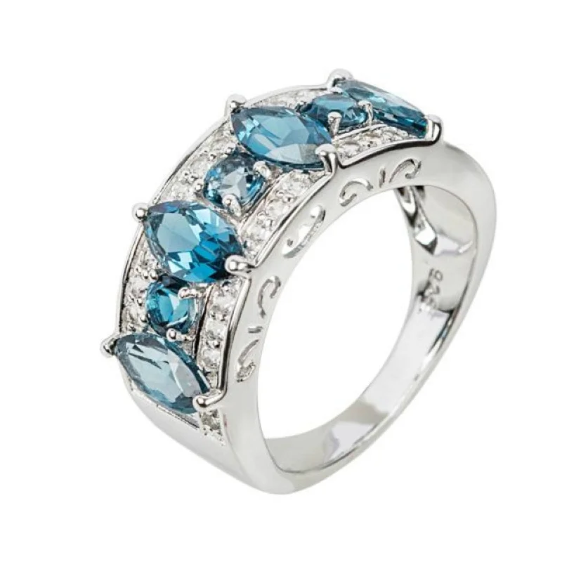 Agate Gemstone Rings in Sterling Silver with a Mosaic - Inspired Inlay for a Bohemian Style925 Sterling Silver London Blue Topaz and White Topaz Ring Agate Gemstone Rings in Sterling Silver with a Mosaic - Inspired Inlay for a Bohemian Style925 Sterling Silver London Blue Topaz and White Topaz Ring