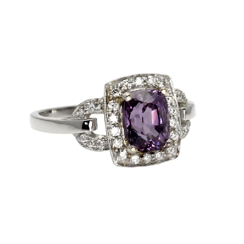 Men's Topaz Engagement Rings in 10K Gold with a Channel - Set Diamond BandPurple Spinel Engagement Ring Vintage Inspired Halo Buckle Design Men's Topaz Engagement Rings in 10K Gold with a Channel - Set Diamond BandPurple Spinel Engagement Ring Vintage Inspired Halo Buckle Design