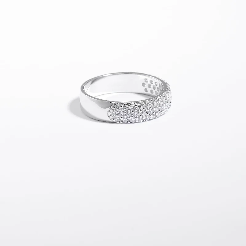 Rose Gold - Plated Engagement and Wedding Band Sets with a Halo of Cubic Zirconia for a Glamorous and Affordable LookSterling Silver Zirconia 3 Row Pave Ring Rose Gold - Plated Engagement and Wedding Band Sets with a Halo of Cubic Zirconia for a Glamorous and Affordable LookSterling Silver Zirconia 3 Row Pave Ring