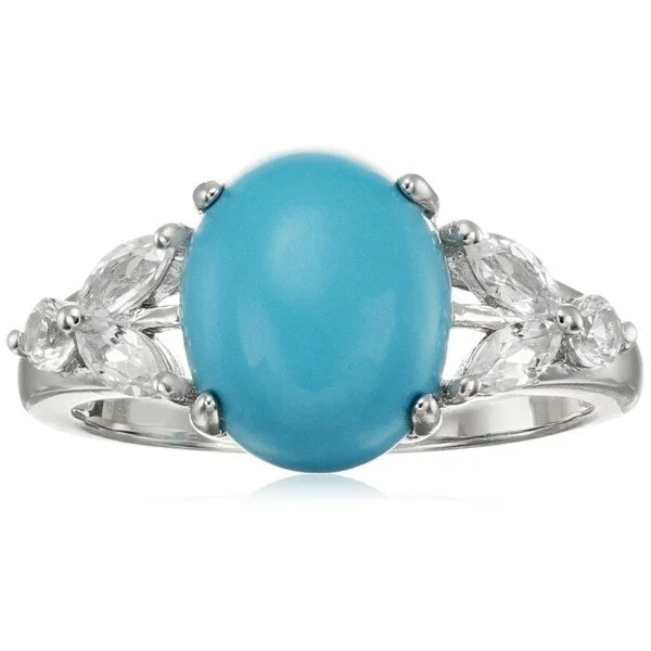 Aquamarine Gemstone Rings in 9K Gold with a Bezel Setting for a Modern and Secure FitSterling Silver Natural Turquoise, Created White Sapphire Ring, Size 7 - Blue Aquamarine Gemstone Rings in 9K Gold with a Bezel Setting for a Modern and Secure FitSterling Silver Natural Turquoise, Created White Sapphire Ring, Size 7 - Blue