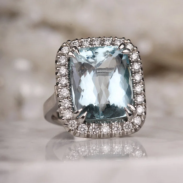 Rose Gold - Plated Engagement and Wedding Band Sets with a Halo of Cubic Zirconia for a Glamorous and Affordable LookFavero Aquamarime Ring - 0.67ct