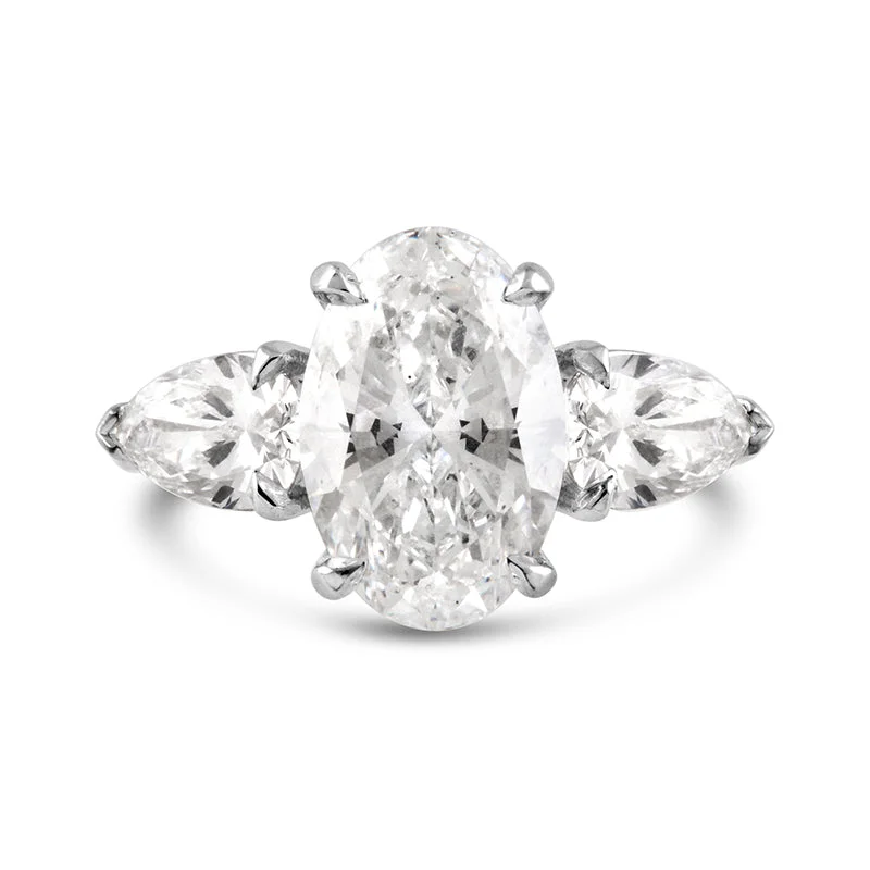 Oval & Pear Three Stone Engagement Ring 3.93ct