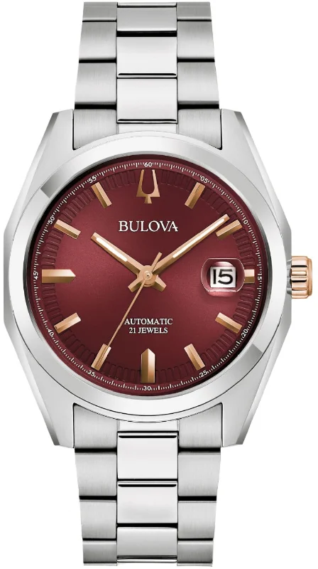 Men's Carbon Fiber - Inlaid Wedding Bands in Stainless Steel for a High - Tech and Stylish DesignBulova Classic Surveyor Men's Carbon Fiber - Inlaid Wedding Bands in Stainless Steel for a High - Tech and Stylish DesignBulova Classic Surveyor