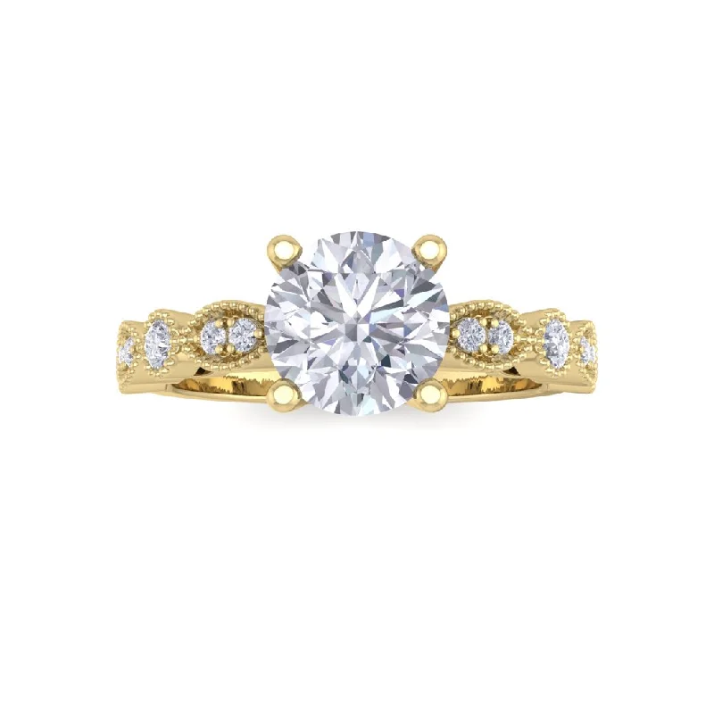 9K Yellow Gold Round Brilliant Diamond Milgrain Bridal Set 1.25tdw
