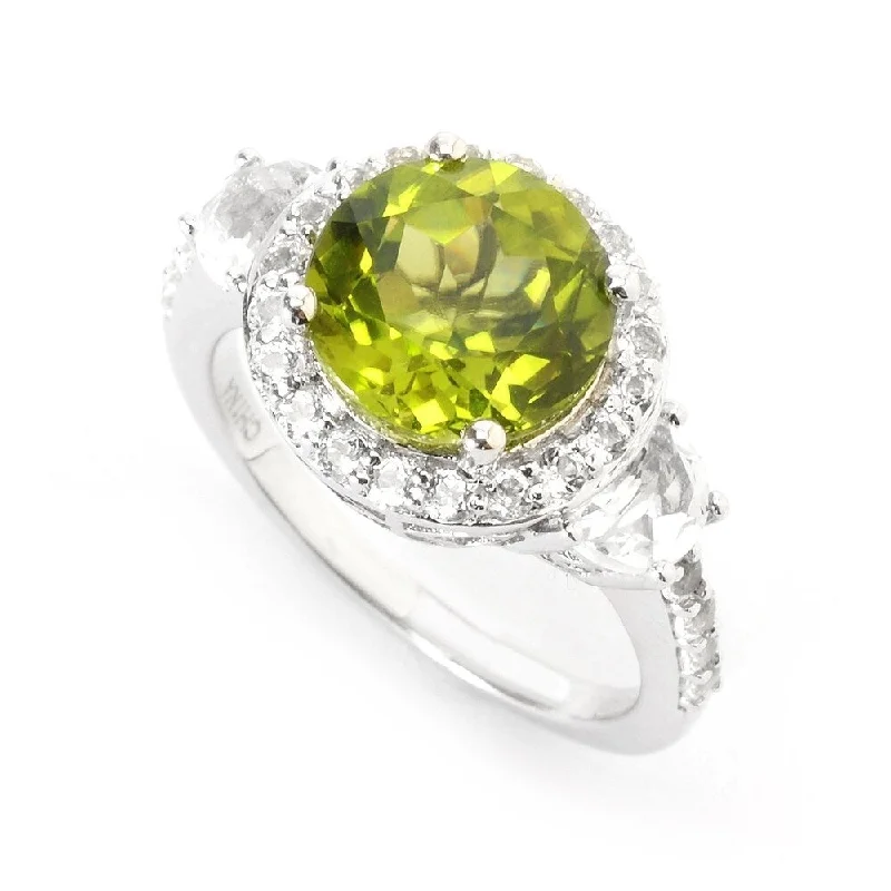 Emerald Gemstone Rings Set in Platinum with Filigree Work for a Vintage - Inspired LookSterling Silver 4.11ctw Peridot & White Topaz Halo Ring Emerald Gemstone Rings Set in Platinum with Filigree Work for a Vintage - Inspired LookSterling Silver 4.11ctw Peridot & White Topaz Halo Ring