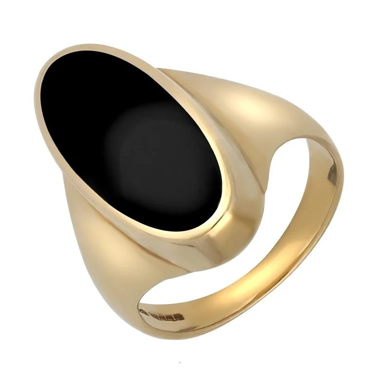 Men's Carbon Fiber - Inlaid Wedding Bands in Stainless Steel for a High - Tech and Stylish Design9ct Yellow Gold Whitby Jet Long Oval Ring