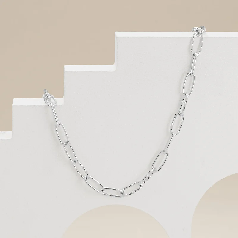 Sterling Silver Twist & Plain Paperclip Chain 45cm