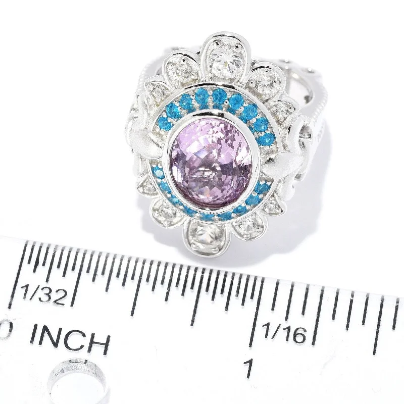 Agate Gemstone Rings in Sterling Silver with a Mosaic - Inspired Inlay for a Bohemian StyleDallas Prince Designs 4.10ctw Sterling Silver Kunzite, Neon Apatite & White Zircon Ring Agate Gemstone Rings in Sterling Silver with a Mosaic - Inspired Inlay for a Bohemian StyleDallas Prince Designs 4.10ctw Sterling Silver Kunzite, Neon Apatite & White Zircon Ring
