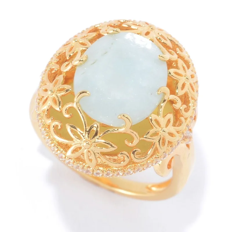 Jasper Gemstone Rings in 18K Gold Vermeil with a Matte Finish for a Subtle and Elegant Look18K Yello Vermeil Oval Milky Aquamarine & White Zircon Flower Ring Jasper Gemstone Rings in 18K Gold Vermeil with a Matte Finish for a Subtle and Elegant Look18K Yello Vermeil Oval Milky Aquamarine & White Zircon Flower Ring