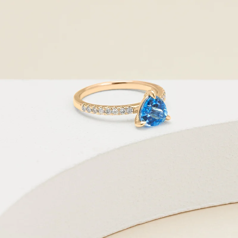 9K Yellow Gold Trilliant Topaz Diamond Ring 0.20tdw