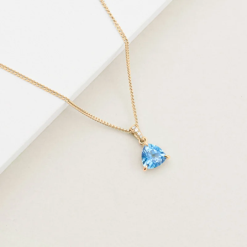 9K Yellow Gold Trilliant Cut Created Paraiba Pendant