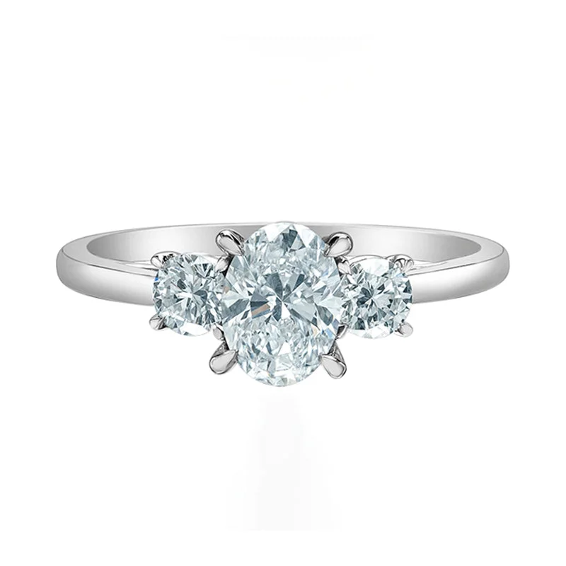 Oval & Round Brilliant Three Stone Engagement Ring 1.56ct