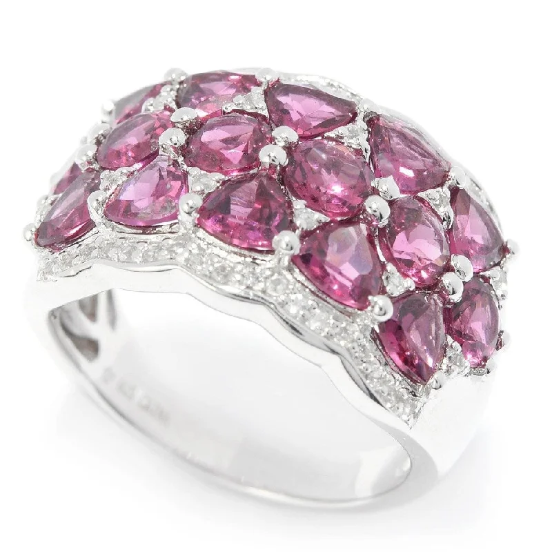 Turquoise Gemstone Rings in 925 Silver with a Southwestern - Inspired Design for a Rustic CharmSter Silver 5ct Rhodolite Garnet & White Topaz Cluster Ring, Size 7 - Red Turquoise Gemstone Rings in 925 Silver with a Southwestern - Inspired Design for a Rustic CharmSter Silver 5ct Rhodolite Garnet & White Topaz Cluster Ring, Size 7 - Red
