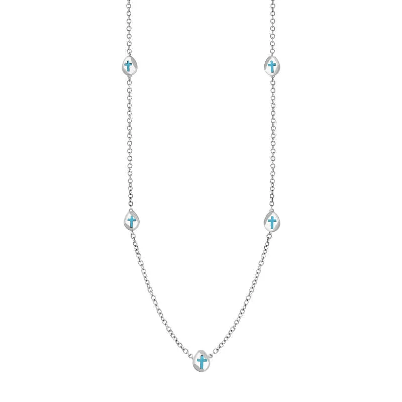 chunky chain necklaces bold look9ct White Gold Turquoise Cross Link Disc Chain Necklace chunky chain necklaces bold look9ct White Gold Turquoise Cross Link Disc Chain Necklace