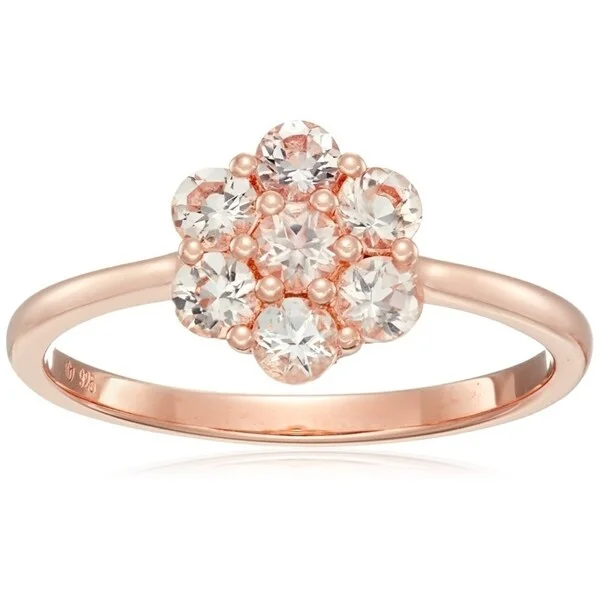 Amethyst Gemstone Rings in Sterling Silver with a Halo of Cubic Zirconia for a Budget - Friendly LuxuryRose Gold-Plated Silver Morganite Round Flower Ring, Size 7 - Pink