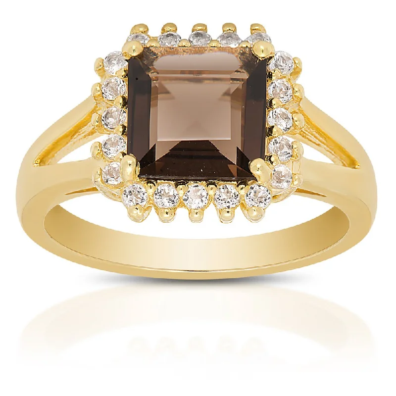 Tourmaline Gemstone Rings in 18K Two - Tone Gold with a Floral - Shaped Setting for a Feminine TouchDolce Giavonna Gold Over Sterling Silver Smokey Quartz and White Topaz Gemstone Ring Tourmaline Gemstone Rings in 18K Two - Tone Gold with a Floral - Shaped Setting for a Feminine TouchDolce Giavonna Gold Over Sterling Silver Smokey Quartz and White Topaz Gemstone Ring