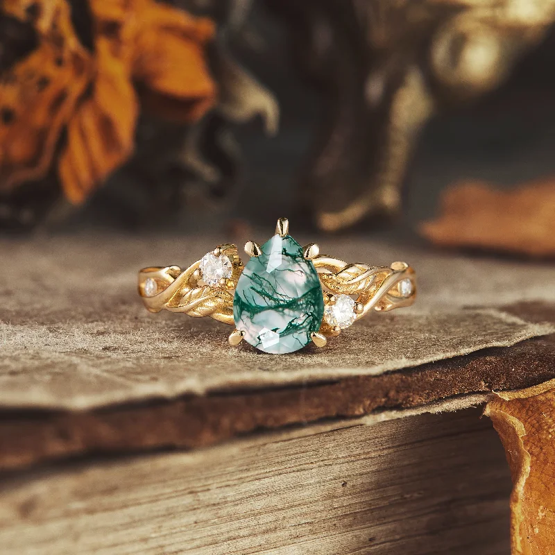 Men's Emerald Engagement Rings with 14K Yellow Gold and Vintage - Style FiligreeLeaf and Vine Design Engagement Ring - Ann Men's Emerald Engagement Rings with 14K Yellow Gold and Vintage - Style FiligreeLeaf and Vine Design Engagement Ring - Ann