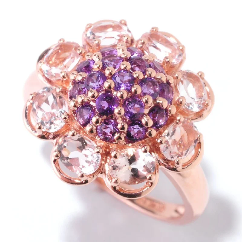 Peridot Gemstone Rings in 14K Gold - Filled Metal with a Pave - Set Band for a Sparkling Look14k Rose Gold 1 7/8ct Morganite and Amethyst Flower Ring Peridot Gemstone Rings in 14K Gold - Filled Metal with a Pave - Set Band for a Sparkling Look14k Rose Gold 1 7/8ct Morganite and Amethyst Flower Ring