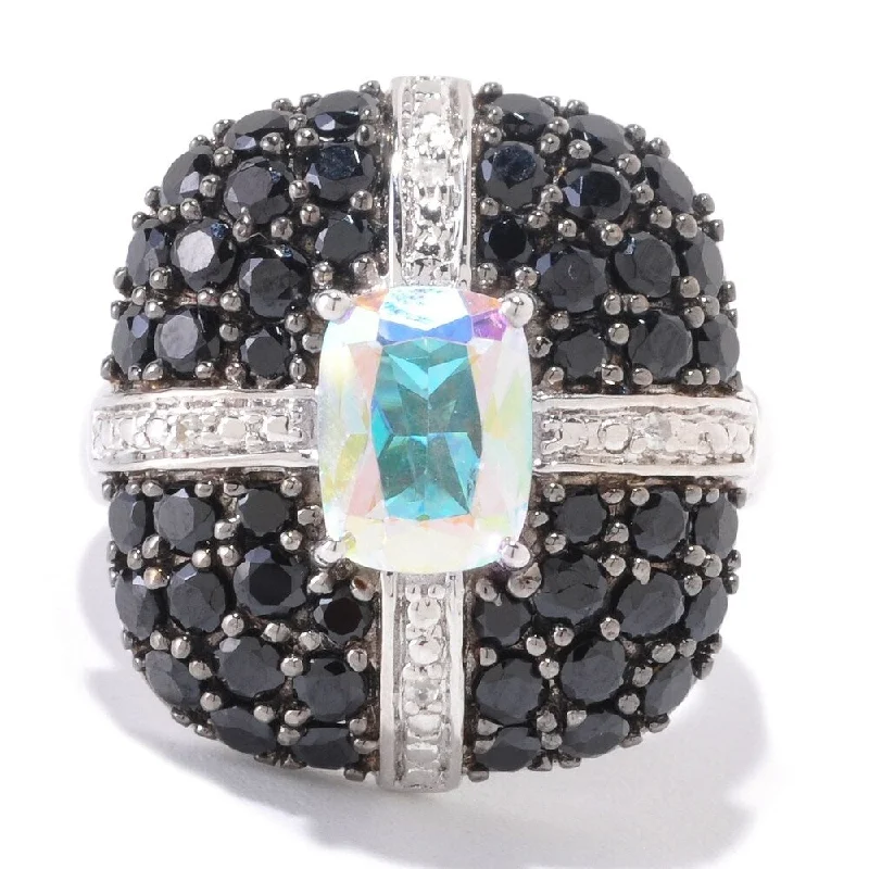 Opal Gemstone Rings in Rose Gold with a Milgrain Edge for a Feminine and Romantic StylePlatinum O/ Silver 4.57Ctw Opal Topaz & Black Spinel Ring Opal Gemstone Rings in Rose Gold with a Milgrain Edge for a Feminine and Romantic StylePlatinum O/ Silver 4.57Ctw Opal Topaz & Black Spinel Ring