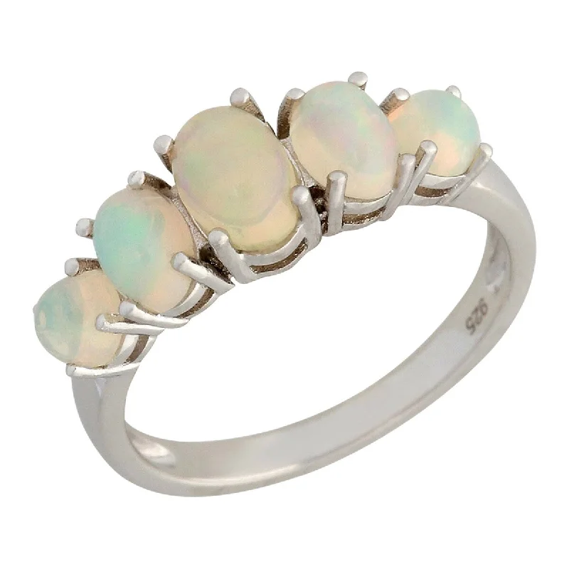 Opal Gemstone Rings in Rose Gold with a Milgrain Edge for a Feminine and Romantic Style925 Sterling Silver Ethiopian Opal 5-Stone Ring Opal Gemstone Rings in Rose Gold with a Milgrain Edge for a Feminine and Romantic Style925 Sterling Silver Ethiopian Opal 5-Stone Ring