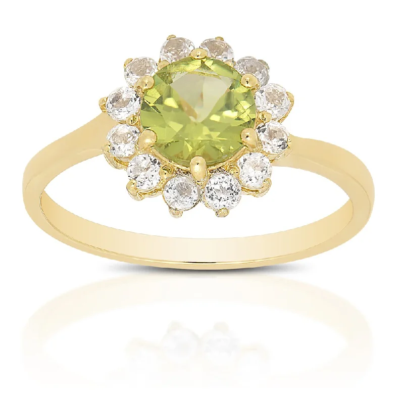 Agate Gemstone Rings in Sterling Silver with a Mosaic - Inspired Inlay for a Bohemian StyleDolce Giavonna Gold Over Sterling Silver Peridot and White Topaz Gemstone Ring