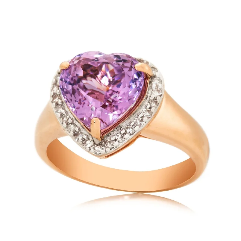Amethyst Gemstone Rings in Sterling Silver with a Halo of Cubic Zirconia for a Budget - Friendly Luxury14Kt Rose Gold Kunzite and White Natural Zircon Ring