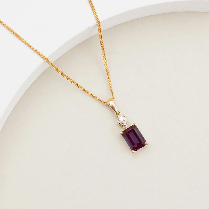 9K Yellow Gold Emerald Cut Created Alexandrite Diamond Accents Pendant