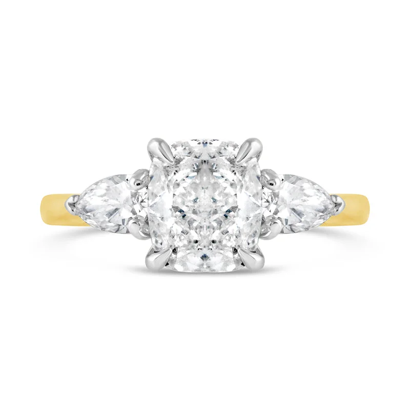 Adjustable - Fit Wedding Bands in Gold - Plated Metal for a Comfortable and Custom - Fitting OptionCushion & Pear 3 Stone Engagement Ring 2.36ct Adjustable - Fit Wedding Bands in Gold - Plated Metal for a Comfortable and Custom - Fitting OptionCushion & Pear 3 Stone Engagement Ring 2.36ct