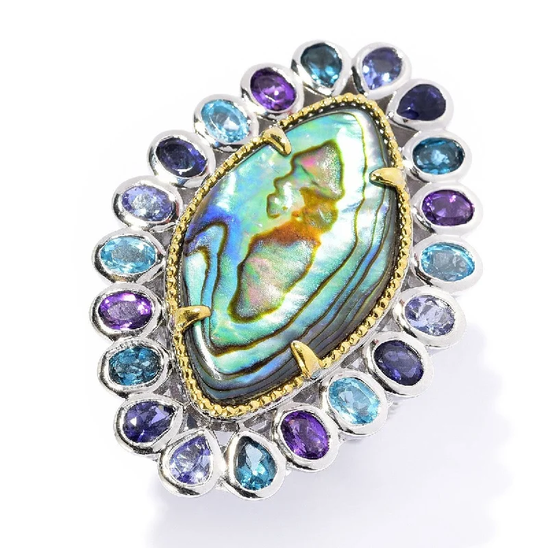 Topaz Gemstone Rings in 10K Gold with a Channel - Set Design for a Contemporary and Durable OptionDallas Prince 26 x 14.5mm Abalone & Multi Gemstone Elongated Ring. Topaz Gemstone Rings in 10K Gold with a Channel - Set Design for a Contemporary and Durable OptionDallas Prince 26 x 14.5mm Abalone & Multi Gemstone Elongated Ring.