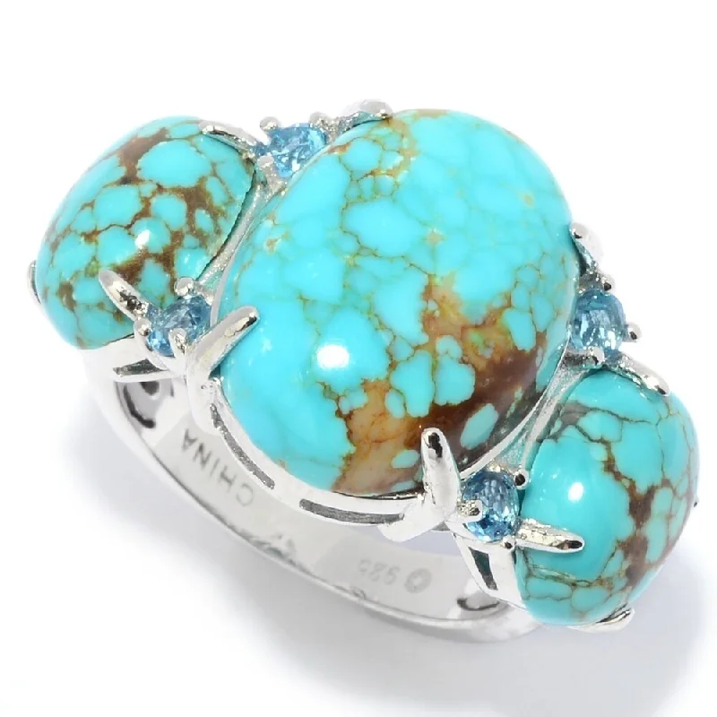 Tourmaline Gemstone Rings in 18K Two - Tone Gold with a Floral - Shaped Setting for a Feminine TouchSterling Silver 16 x 12mm Mine #8 Turquoise & Topaz 3-Stone Ring Tourmaline Gemstone Rings in 18K Two - Tone Gold with a Floral - Shaped Setting for a Feminine TouchSterling Silver 16 x 12mm Mine #8 Turquoise & Topaz 3-Stone Ring