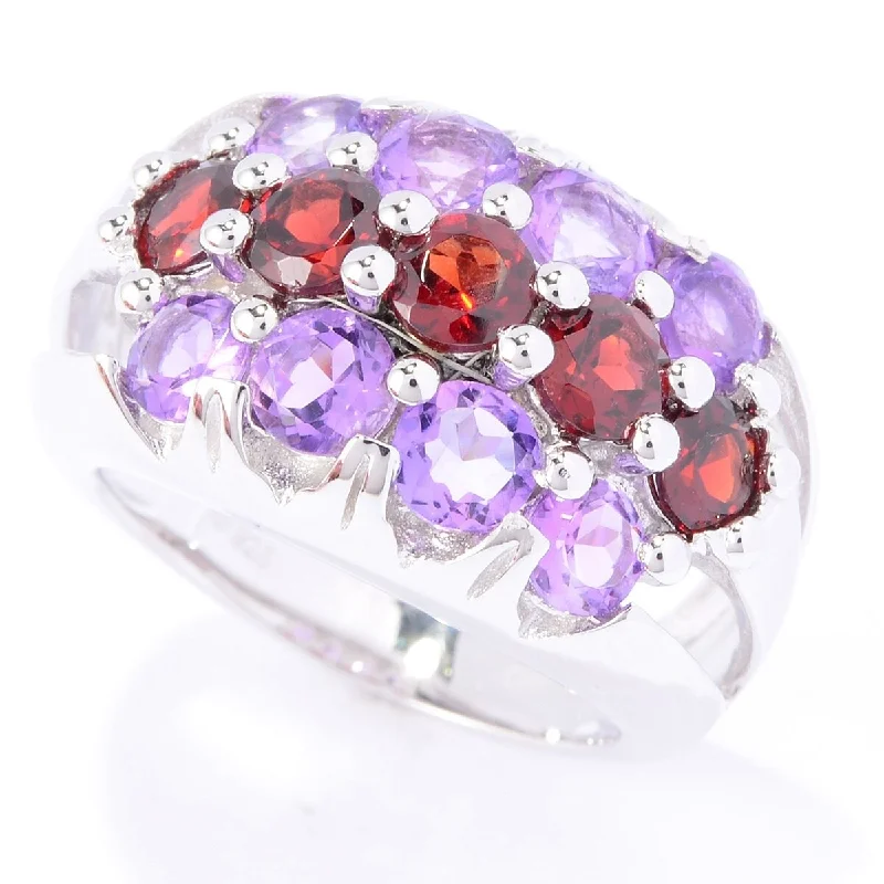 Topaz Gemstone Rings in 10K Gold with a Channel - Set Design for a Contemporary and Durable OptionSs/ Brilliant Cut Round 2.67Ctw Garnet & Amethyst Three-Row Cluster Ring Topaz Gemstone Rings in 10K Gold with a Channel - Set Design for a Contemporary and Durable OptionSs/ Brilliant Cut Round 2.67Ctw Garnet & Amethyst Three-Row Cluster Ring