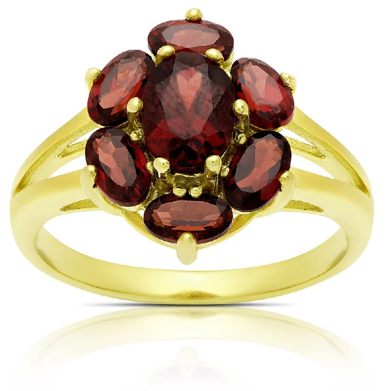 Agate Gemstone Rings in Sterling Silver with a Mosaic - Inspired Inlay for a Bohemian StyleDolce Giavonna Gold Over Sterling Silver Garnet Flower Design Ring