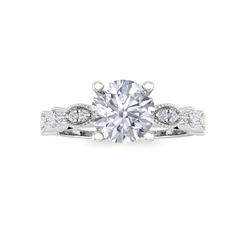 9K White Gold Round Brilliant Diamond Milgrain Bridal Set 1.25tdw