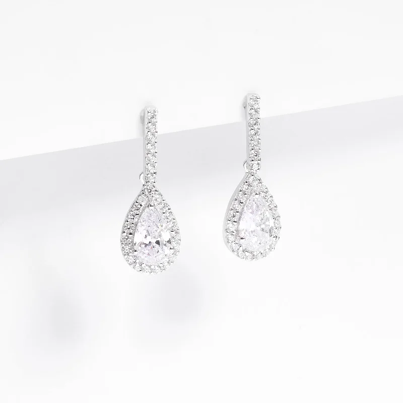 Blue Topaz - Embellished Wedding Bands in Silver for a Birthstone - Inspired and Colorful PieceSterling Silver Pear Zirconia Halo Earrings Blue Topaz - Embellished Wedding Bands in Silver for a Birthstone - Inspired and Colorful PieceSterling Silver Pear Zirconia Halo Earrings